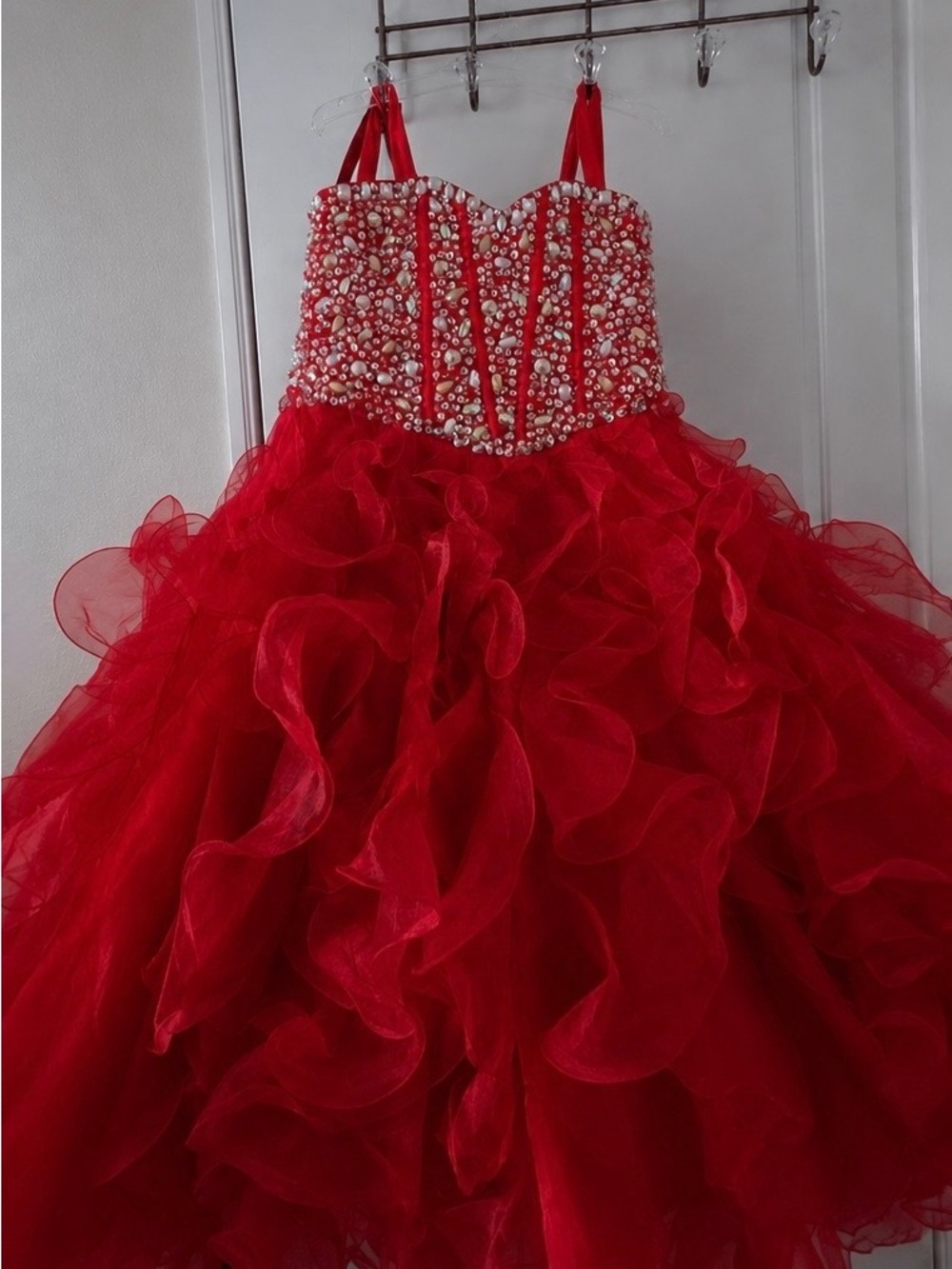 First Impressions Red Beaded Ruffle Ball Gown for Girls
